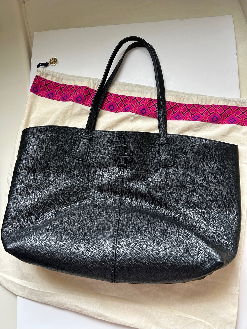 Tory Burch McGraw Black Pebbled Leather Tote